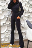 Yipinpay Fashion Turn-down Collar Jumpsuit Women 2023 Winter Long Sleeve Wide Legs Jumpsuits Femme Streetwear Lapel Body Overalls