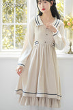 Yipinpay Sweet Autumn Women Pleated Dress JK Student Uniform Preppy Style Retro Embroidery Female Dresses 2023 HOT High Waist