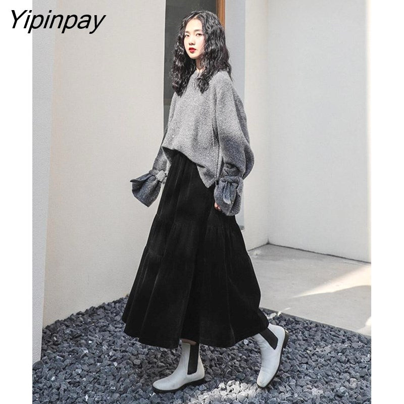 Yipinpay Black Skirt Women 2023 New Style Casual Winter A-line Long Skirt Female Y2k Skirt