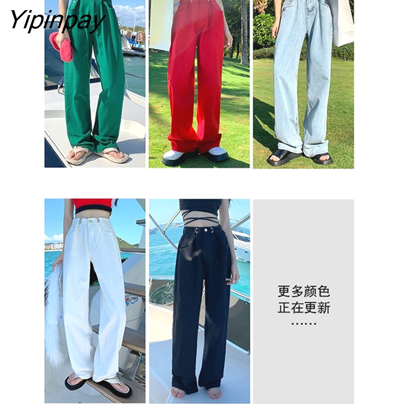 Yipinpay Oversized Wide Leg Jeans Mujer Casual Loose Streetwear Red Baggy Jeans Korean Fashion Boyfriend Mom Jeans