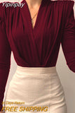 Yipinpay Autumn Black Long Sleeve Bodysuit Women Tops 2023 V Neck Bodycon Sexy Body Overalls Femme Elegant Night Party Bodysuits