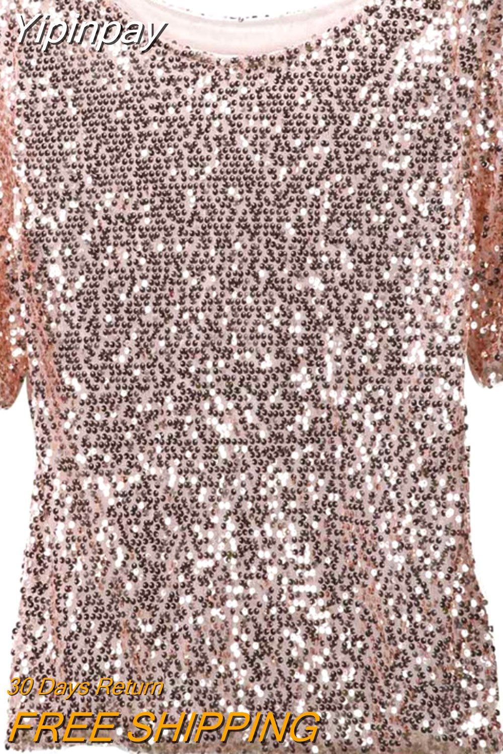 Yipinpay Women Ladies Sequin Short Sleeve Fashion Casual Sparkly Tops Glitter Evening Party Tops Shirt