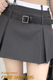 Yipinpay Belt Pleated Mini Skirt Women Korean Style Preppy Summer Patchwork High Waist Casual A-line Skirt Shorts Streetwear