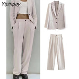 Yipinpay 2023 Autumn Winter Solid Blazer Pant Sets Long Sleeve Single Breasted Back Split Jacket Zipper Trouser Notched Outwear