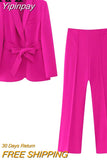 Yipinpay Fuschia Blazer Woman Set 2 Pieces Belt Long Sleeve Fashion Women's Spring Jackets 2023 Office Chic And Elegant Woman Jacket