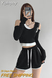 Yipinpay New Patchwork Women's T-shirt Fake Two-piece Slim Long Sleeve Y2K Crop Tops Woman Spring Autumn