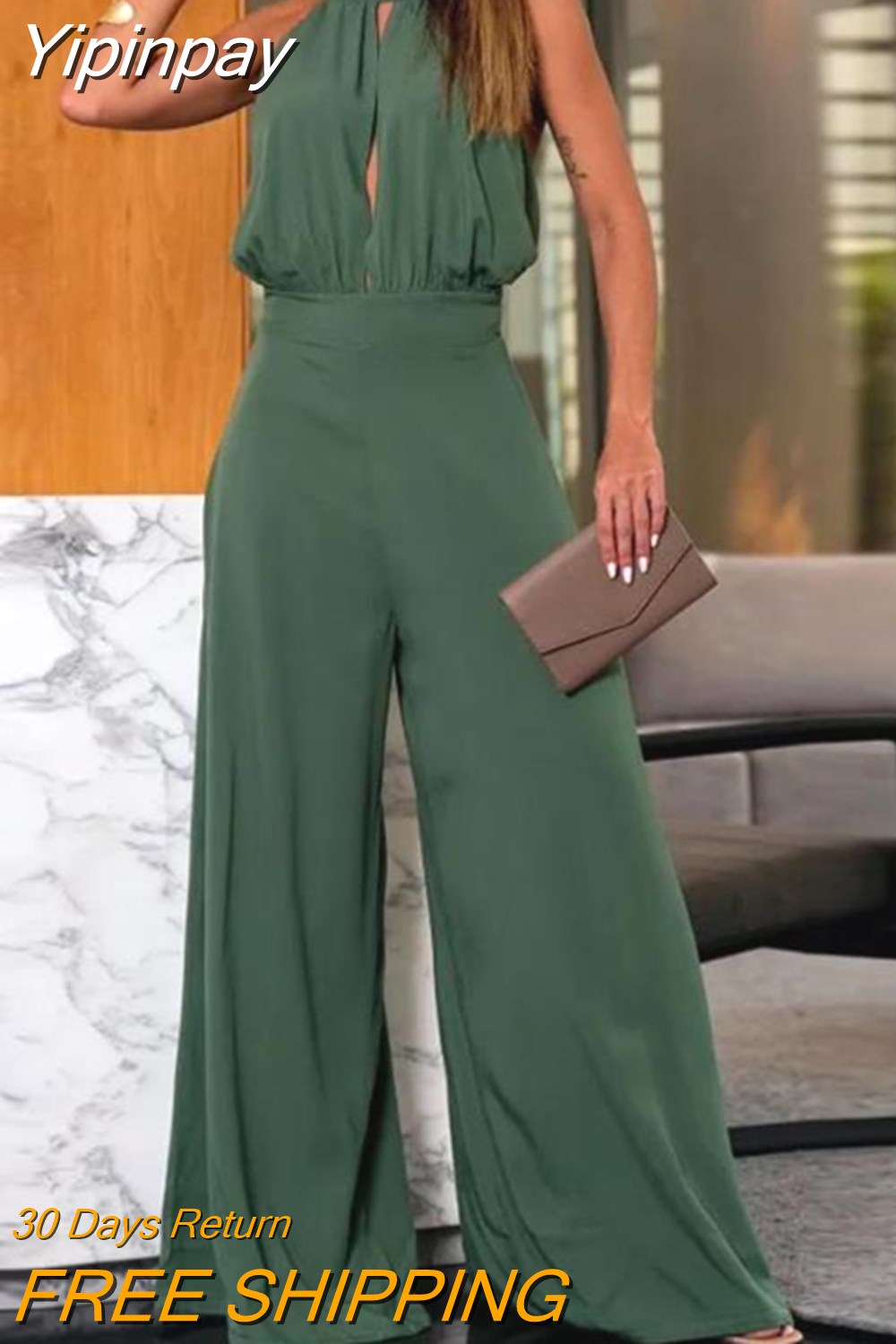 Yipinpay Summer Woman Long Jumpsuits Elegant Sexy Sleeveless Ruched Slit Design Wide Leg Jumpsuit New Fashion Casual One Pieces