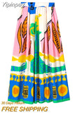 Yipinpay Printed Long Skirts For Women Fashion 2023 Pleated Midi Skirt Woman High Waist Skirt Sets Streetwear Summer Beach Skirt