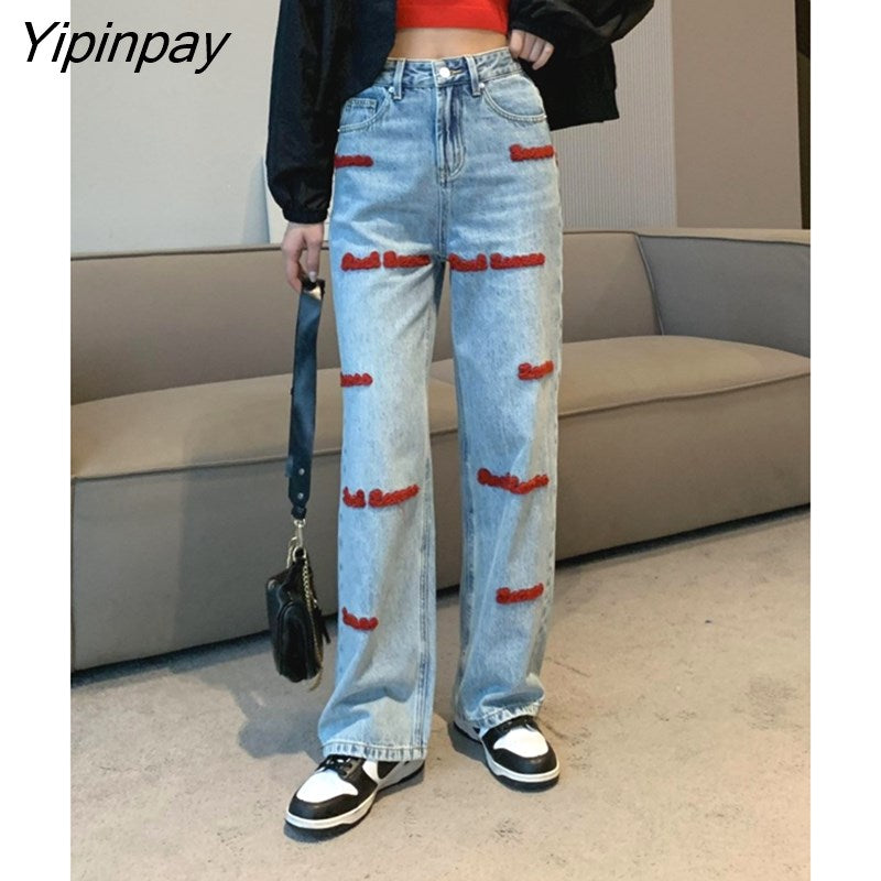 Yipinpay Embroidered High Street Loose Wide Leg Jeans Woman