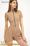 Yipinpay 2023 Autumn Women Tight Fashion Bodysuit O-Neck Zipper Short Sleeve Bottoming Shirt Femme Y2k Sexy Slim Fit Workwear